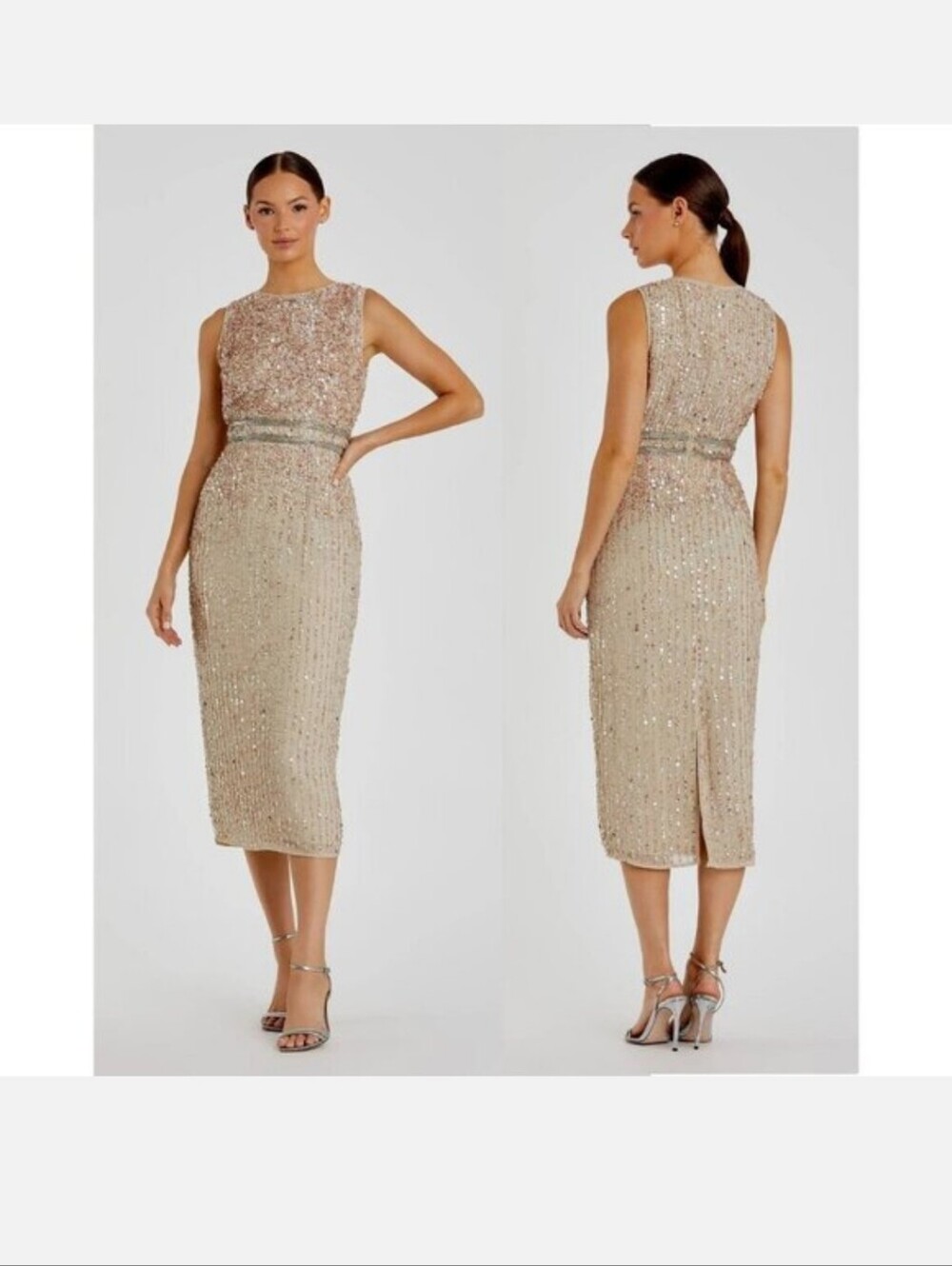 Mac Duggal A10509 Beaded High Neck Midi Sheath Dress Size 12 New with Tag $298